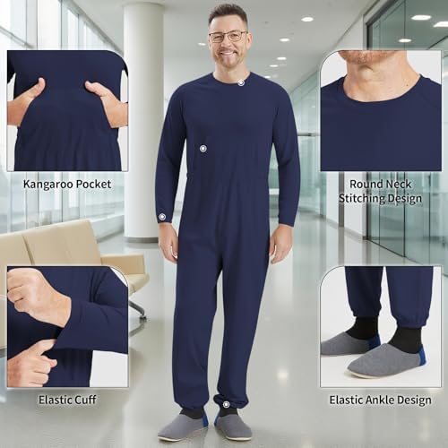 Anti Strip Clothing Adaptive Jumpsuit with Easy Access Back Zipper Pajamas for Elderly & Dementia Patients