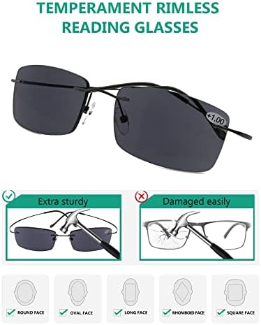 Eyekepper Titanium Rimless Reading Sunglasses Sunshine Readers Men +1.75