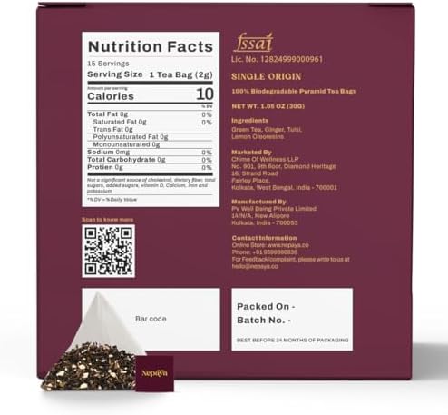 Nepaya Lemon Ginger Green Tea Bags – 15 Individually Wrapped Biodegradable Pyramid Tea Bags, Low Caffeine, Fruity Citrus Flavor with Zesty Lemon & Spicy Ginger, Premium High-Grown Nepal Green Tea