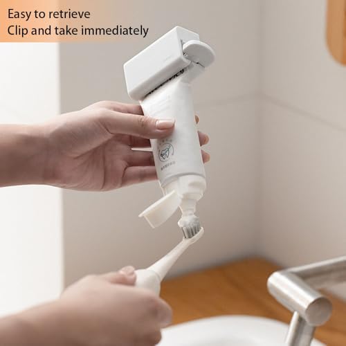 2 Pack Wall - Mounted Magnetic Manual Toothpaste Squeezer and Roller Set, White Plastic Tube for Cosmetics and Hair Dye (White)