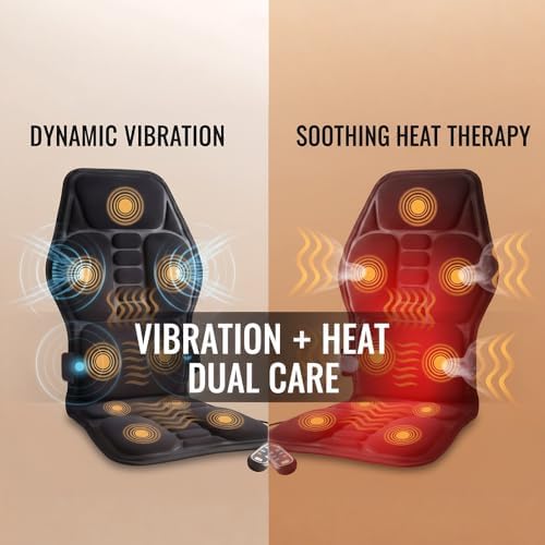 Back Massager with Heat, Vibration Massage Seat Cushion with 8 Massage Nodes & 5 Modes, Adjustable Chair Massager Pad for Home Office, Heated Chair Pad, Valentines Day Gifts for Women Mom Wife
