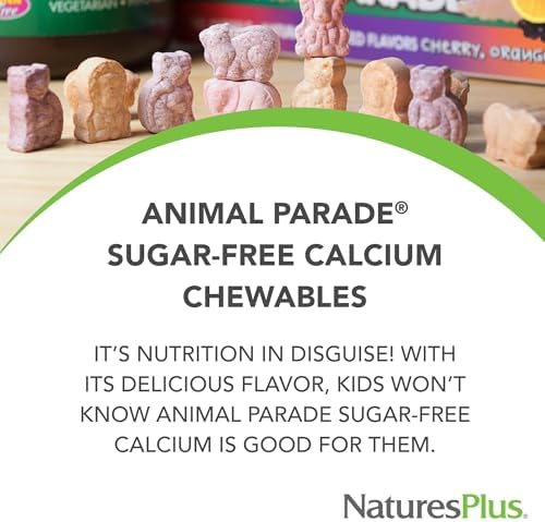 NaturesPlus Animal Parade Sugar-Free Children's Calcium, Vanilla Sundae Flavor - 90 Chewable Animal Shaped Tablets, Pack of 2 - Magnesium for Bone Health - Gluten Free - 90 Servings
