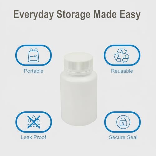 50PCS White Empty Solid Plastic Bottle Case Holder Container Vials Box with Screw Cap for Powder Sample Storage (20ml/0,67oz)