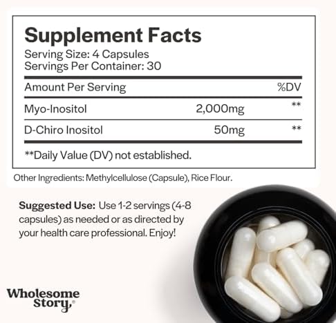 Wholesome Story Myo-Inositol & D-Chiro Inositol Supplement for Women | Fertility Supplements for Hormonal Balance & Ovarian Health Support | Myoinositol | Ideal 40:1 Ratio | 30 Servings