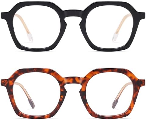 AMOMOMA 2 Pack Retro Square Reading Glasses for Women Men,Vintage Blue Light Computer Reader Frame AM6193