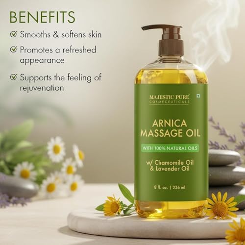 MAJESTIC PURE Arnica Massage Oil for Massage Therapy - Refreshing, and Relaxing - Natural Oils for All Skin Types - Men and Women Massage Lotion- 8 fl oz