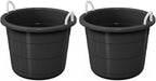 2 Pack 17 Gallon Flexible Plastic Storage Tub, Heavy Duty Collapsible Utility Basket with Reinforced Rope Handles, Multipurpose Container for Laundry, Garage, Garden, Camping, Cooling, Black
