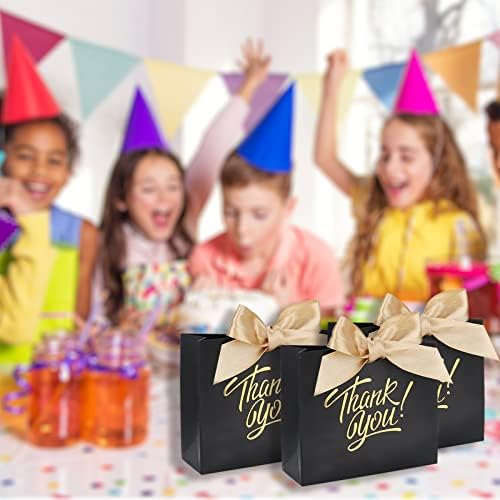 KPOSIYA Small Gift Bags, 50 Pack Small Thank You Bags 4.5x1.8x3.9 Inches Party Favor Bag Black Paper Candy Boxes with Bow Ribbon,Mini Gift Box for Wedding Baby Shower Birthday Bridal Business Party Supplies (Black)