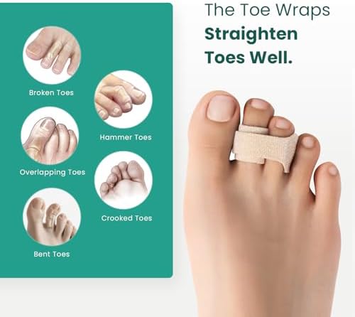 Welnove Hammer Toe Straightener - 8 Pack Broken Toe Wraps - Hammer Toe Corrector for Women - Toe Splints for Crooked Toes, Curled Toes, Bent Toes - (Large, Beige)