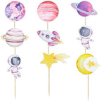 Ephlyn 36Pcs Space Astronaut Cupcake Toppers Space Girl Moon Star Rocket Planet Cupcake Toppers Earth Planet Cupcake Picks Space Theme Gender Reveal Birthday Shower Party Supplies Pink
