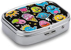 Ice Cream and Sun Pill Box Small Pill Organizer with 2 Compartments and Mirror Portable Travel Metal Pillcase for Pocket Or Purse, Privacy-Protecting Medicine Box