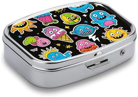 Ice Cream and Sun Pill Box Small Pill Organizer with 2 Compartments and Mirror Portable Travel Metal Pillcase for Pocket Or Purse, Privacy-Protecting Medicine Box