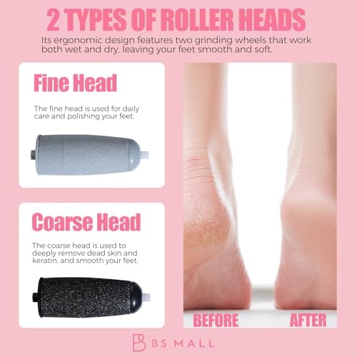 BS-MALL Electric Foot File - Powerful 2-in-1 Pedicure Tool for Dead Skin Removal, Stay Refreshed with Dual Grinding Wheels & USB Data Line