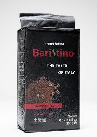 BARISTINO Ground Coffee - Intense Aroma - Italian Espresso Ground with Rich Crema & Smooth Chocolate Finish - Strong Gourmet Coffee .55 lb (8.8 oz 250g)