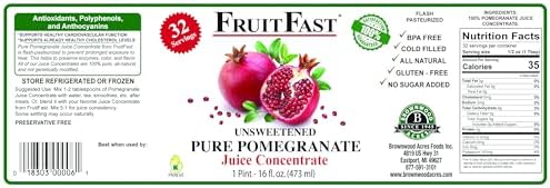 Pomegranate Juice Concentrate by FruitFast - Unsweetened, 65 Brix Pure Concentrate - 100% Pomegranate Extract - No Additives or Fillers! (16 FL OZ)