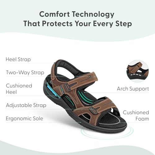 Orthofeet Men's Orthopedic Gemini Adjustable Leather Sandal