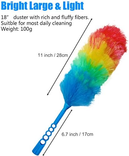 3 Pack Upgrade 19” Rainbow Static Feather Duster with Beandable and Washable Head - More Fibers Bigger Head Less Loss of Fiber