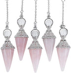 Rockcloud Natural Rose Quartz Crystal Pointed Pendulum with 7 Chakra Stone Beads Chain, 6 Facet Reiki Chakra Pendant for Divination Dowsing
