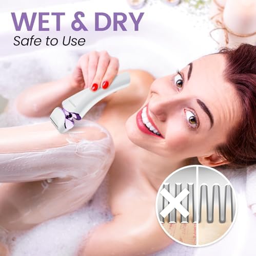 PRITECH Electric Razor for Women - Rechargeable Shaver for Women Portable Lady Shaver for Legs, Arm, Underarms, Bikini, USB Rechargeable, Wet & Dry Waterproof Bikini Trimmer for Woman, Purple