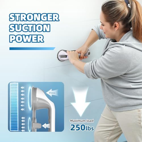 Grab Bars for Bathtubs and Showers 3 Suction Cups Shower Handle, Heavy Duty Safety Shower Grab Bars for Seniors and Elderly, Handicap Bars for Bathroom 2 Pack, Gray