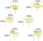 12 Piece Happy Father's Day Cake Topper - Father's Day Golden Glitter Birthday Cake Decoration Dad Party Supplies (Acrylic 12)