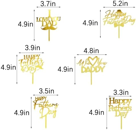 12 Piece Happy Father's Day Cake Topper - Father's Day Golden Glitter Birthday Cake Decoration Dad Party Supplies (Acrylic 12)