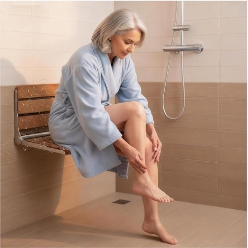 Foldable Shower Seat Wall Mounted, Folding Shower Bench for Small Shower Spaces, 400lbs Max Load for Inside Shower, 16"
