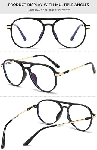 Stylish Pilot Frame Reading Glasses Plastic Double Bridge Blue Light Blocking Readers Eyeglasses for Women Mens