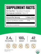 BulkSupplements.com Organic Sunflower Lecithin Powder - Sunflower Lecithin Supplement, Nutritional Supplement, Food Grade - Vegan & Gluten Free, 2.4g per Serving, 100g (3.5 oz) (Pack of 1)