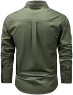Mens Cargo Long Sleeve Shirts Casual Multi Pockets T Shirts Outdoor Loose Tooling Tops Cotton Lapel Button Down Shirts