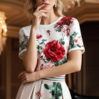 Short Sleeve Tops for Women Summer Crew Neck Floral Print Casual Shirt Pullover