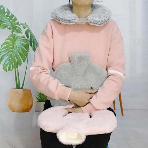 U Shaped Hot Water Bottle, Neck and Shoulder Hot Water Bottle,1L Hot Water Bag with Detachable Cover Soft Plush Neck Warmer,Warmer Hot/Cold Water Wrap Pillow (Black&White)
