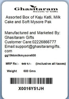 Ghasitaram Gifts Rakhi Gifts for Brothers Rakhi Sweets - Assorted Box of Kaju Katli, Milk Cake and Soft Mysore Pak with Pearl Beads Rakhi
