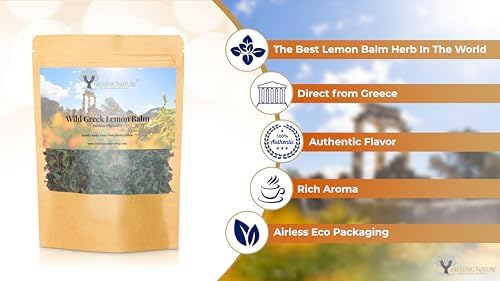 WILD GREEK LEMON BALM DRIED PREMIUM QUALITY- from Mount Olympus Handpicked and Air-Dried in DoyPack with ZipLock for Awesome Freshness and Aroma - Mediterranean (1.41 Ounce (Pack of 1), Lemon Balm)