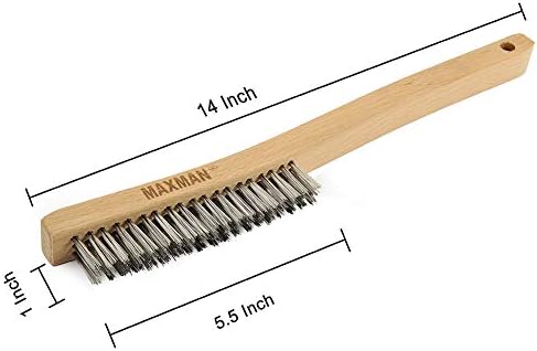 MAXMAN Wire Brush, Heavy Duty Stainless Steel Wire Brushes for Cleaning Rust, Grill Brush, Steel Brush for Paint Removal, Welding, Stiff Bristle Metal Brush with 14" Long Beech Handle, Large