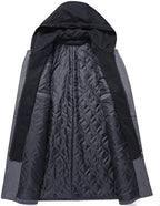 PRIJOUHE Men's Wool Coat Hoodie Long Trench Coat Cotton Casual Woollen Overcoat Jacket