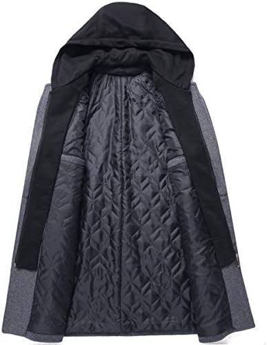 PRIJOUHE Men's Wool Coat Hoodie Long Trench Coat Cotton Casual Woollen Overcoat Jacket