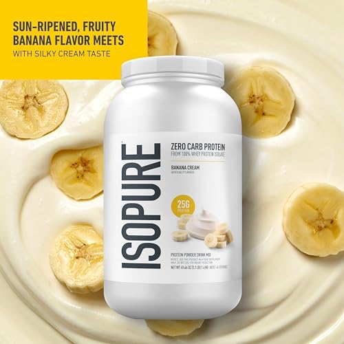 Isopure Zero Carb 100% Pure Whey Isolate Protein Powder, Gluten Free, With Vitamins, Banana Cream, 25g Protein Per Serving, 3 Lbs, 44 Servings (Packaging May Vary)