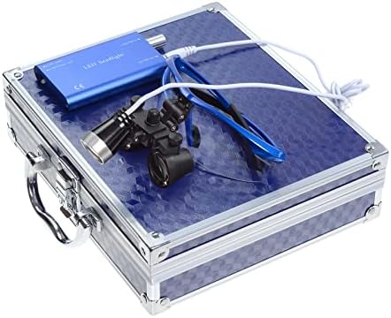Dental Surgical 2.5X420mm Binocular Loupes + 3W LED Head Light Lamp + Aluminum Box (Blue) by SuperElight