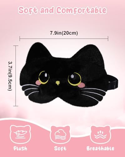 Miss Adola Sleep Mask for Kids - Cute Cartoon Plush Fuffy Sleeping Eye Cover Black Cat Kawaii Soft Eyeshade with Adjustable Strap Animal Eye Blindfold for Kids Girls Boys Teens
