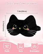 Miss Adola Sleep Mask for Kids - Cute Cartoon Plush Fuffy Sleeping Eye Cover Black Cat Kawaii Soft Eyeshade with Adjustable Strap Animal Eye Blindfold for Kids Girls Boys Teens