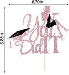 Congratulations on graduation Cake topper 2026 glitter girl graduation cake topper 2026 graduation decorations 2026 graduation party decoration supplies (rose gold)