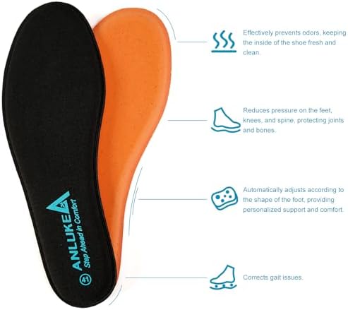 Memory Foam Insoles for Men & Women - Replacement Cushion Shoe Inserts for Work Boots, Running Shoes, Hiking, Sneakers & Loafers - Shock Absorbing Support for Foot Pain Relief & All-Day Comfort Black
