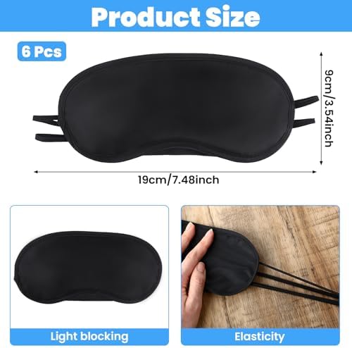 6 Pcs Eye Mask Sleep Masks Bulk Soft Breathable Blackout Eye Cover for Side Sleeper, Black Blindfold Sleeping Mask with Adjustable Straps for Travel Blindfold Meditation Nap Women Men Kids