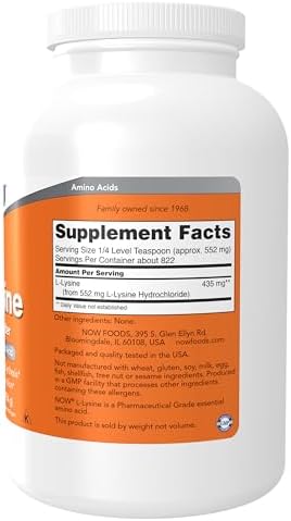 NOW Foods Supplements, L-Lysine (L-Lysine Hydrochloride) Powder, Supports Collagen Synthesis*, Amino Acid, 1-Pound