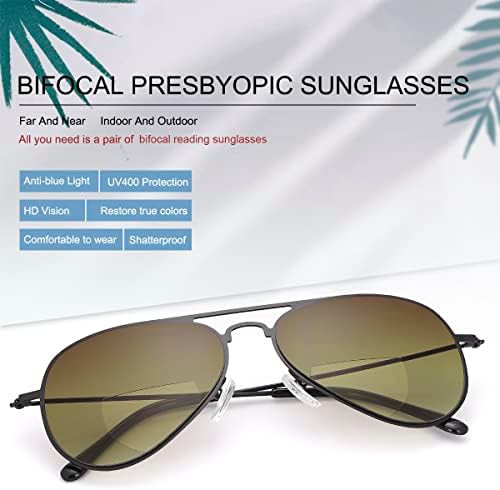 2 Pairs Bifocal Reading Glasses UV400 Protection Sunglasses Blue Light Blocking Sun Readers Shades for Men and Women