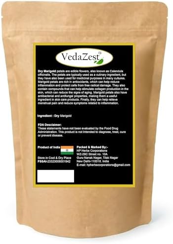 VedaZest Dried Marigold Petals (100g/3.5Oz) | Marigold Dried Flowers | Marigold Tea | Marigold Tea Organic Loose Leaf for Decoration/Tea