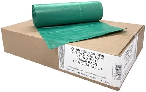 Ultrasac Heavy Duty 55 Gallon Green Trash Bags - (Value 50 Pack) - 1.5 MIL equivalent Industrial Strength Plastic 37" x 54" for 50-55 Gal Cans -Fits Toter, Rubbermaid Brute, Carlislie Bronco etc.
