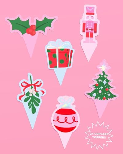 xo, Fetti Christmas Cupcake Toppers + Wrappers - Set of 24 | Kids Cake Decoration, Xmas Party Decor, Holiday Supplies, Winter Dessert Accessory