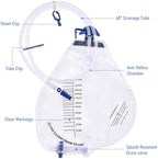 3 Pack 2000ml Sterile Urinary Drainage Bags with Anti-Reflux Chamber, Urine Bag with 48" Drainage Tube for Men and Women, Overnight Bedside Disposable